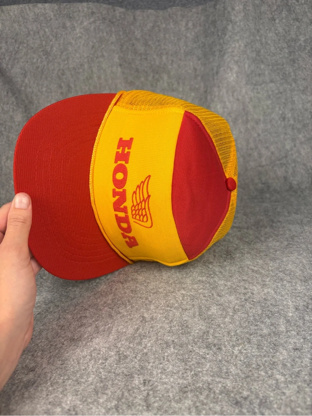 Vintage Honda Wing Motorcycle Trucker Hat Red Yellow Snapback